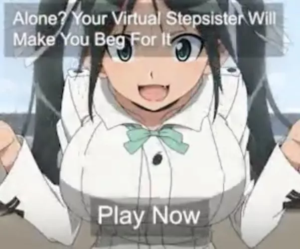 LF Color Source: 1girl, pigtails, big breasts, fang, uniform, “alone,” “your virtual stepsister will make you beg for it,” “play now”