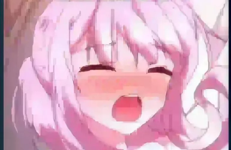 LF Color Source: 1girl, pink hair, long hair, hair between eyes, eyebrows visible through hair, eyes closed, blush, mouth open, face focused