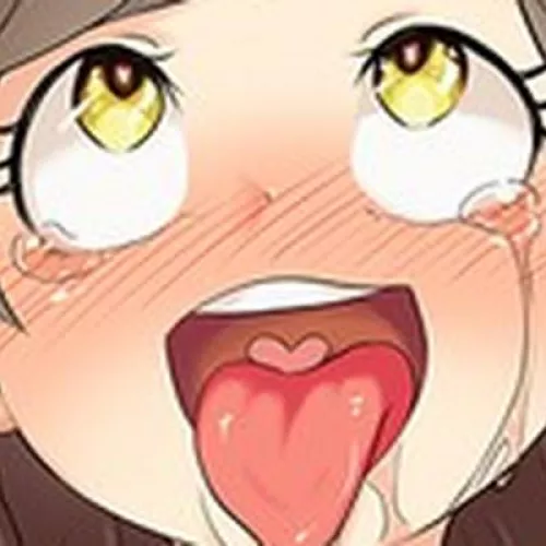 LF Color Source: Ahegao, tears, saliva, 1girl, tonge, open mouth, heart shapped-eyed pupuls, unusual pupils, yellow eyes, brown hair