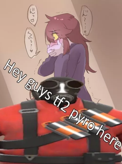 LF Color Source, dark hair, blush, hand over mouth, sweater, Hey guys tf2 pyro here