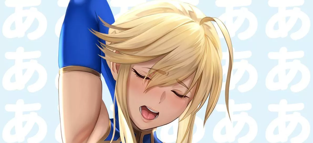 LF Color Source: Fate Series, Saber, Artoria Pendragon, Short Hair, Blonde, Armpits, Blushing, Mouth open, Closed eyes, Long gloves, Arm up, Moaning, Repeating Background text: “あ” LF Color Source: Fate Series, Saber, Artoria Pendragon, Short Hair, Blonde, Armpits, Blushing, Mouth open, Closed eyes, Long gloves, Arm up, Moaning, Repeating Background text: “あ”