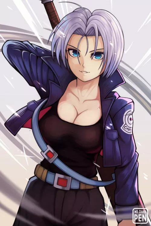LF Color Source short Purple hair, blue eyes, purple jacket, balck shirt, belt,