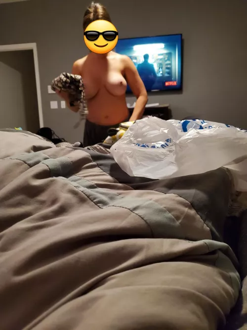 Looking for a bi guy to jerk off with. Wife is 32 flight attendant with a new pair of boobs. Send us a sample on Kik at Graysond8