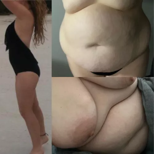 Me then vs me now after eating whatever I want and as much as I want.