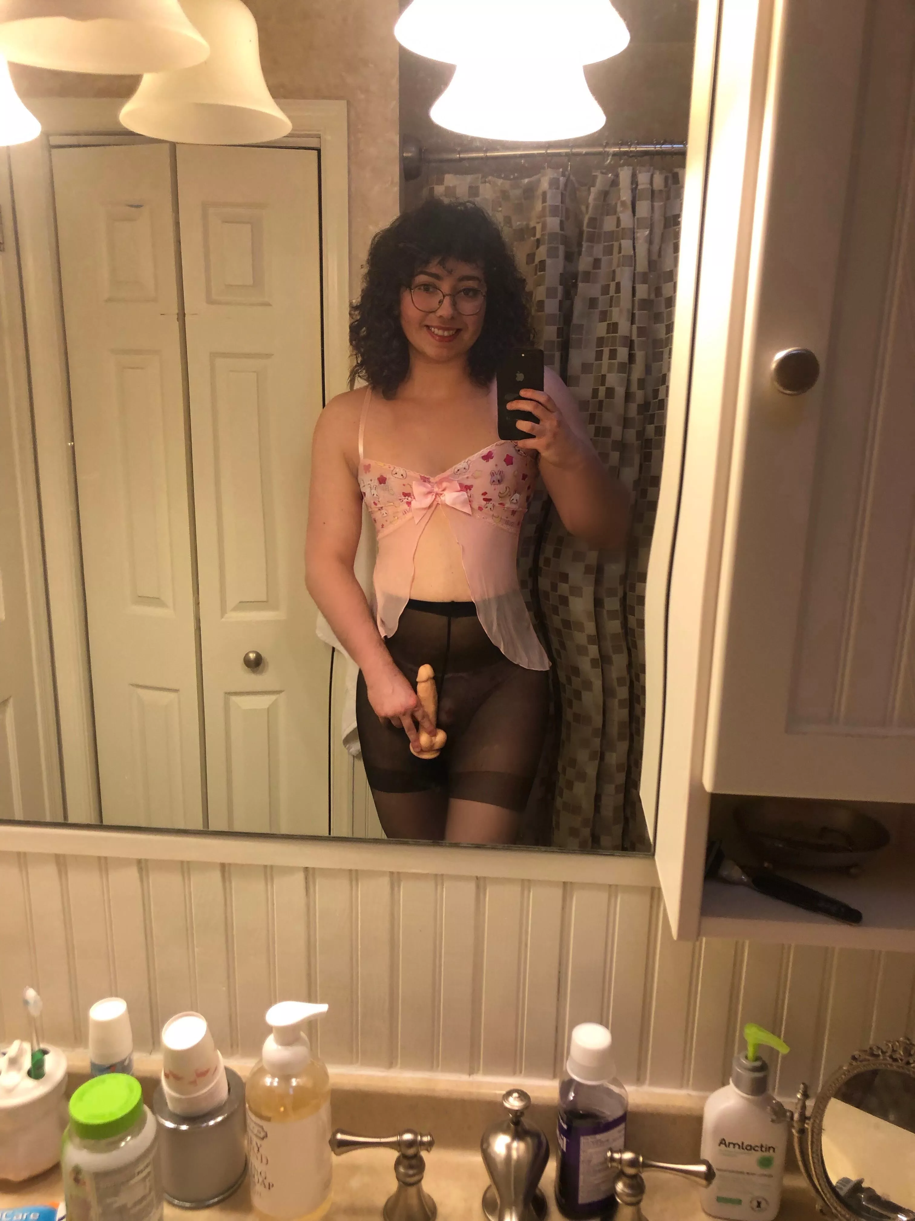 mom's panties, mom's stockings and mom's dildo