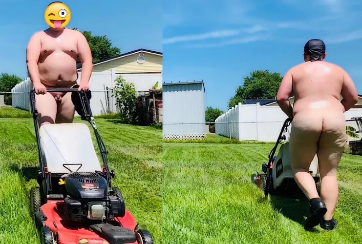 Mowing grass naked!