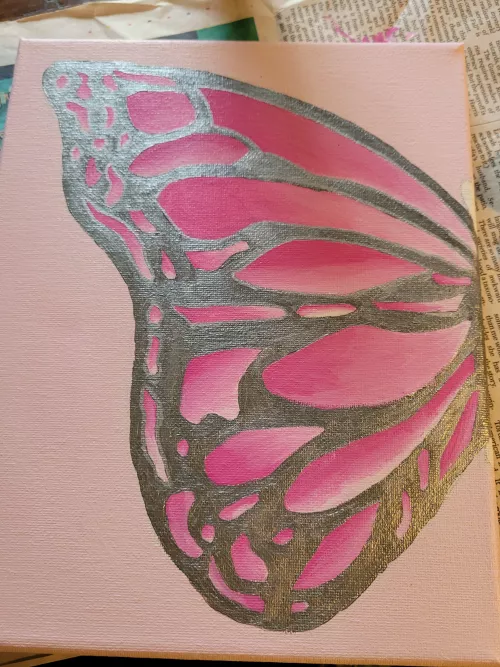 My daddy is spending time with some friends, so I'm working on adding details to a butterfly painting of mine. ☺️ With the additional support from My Hero Academia in the background.