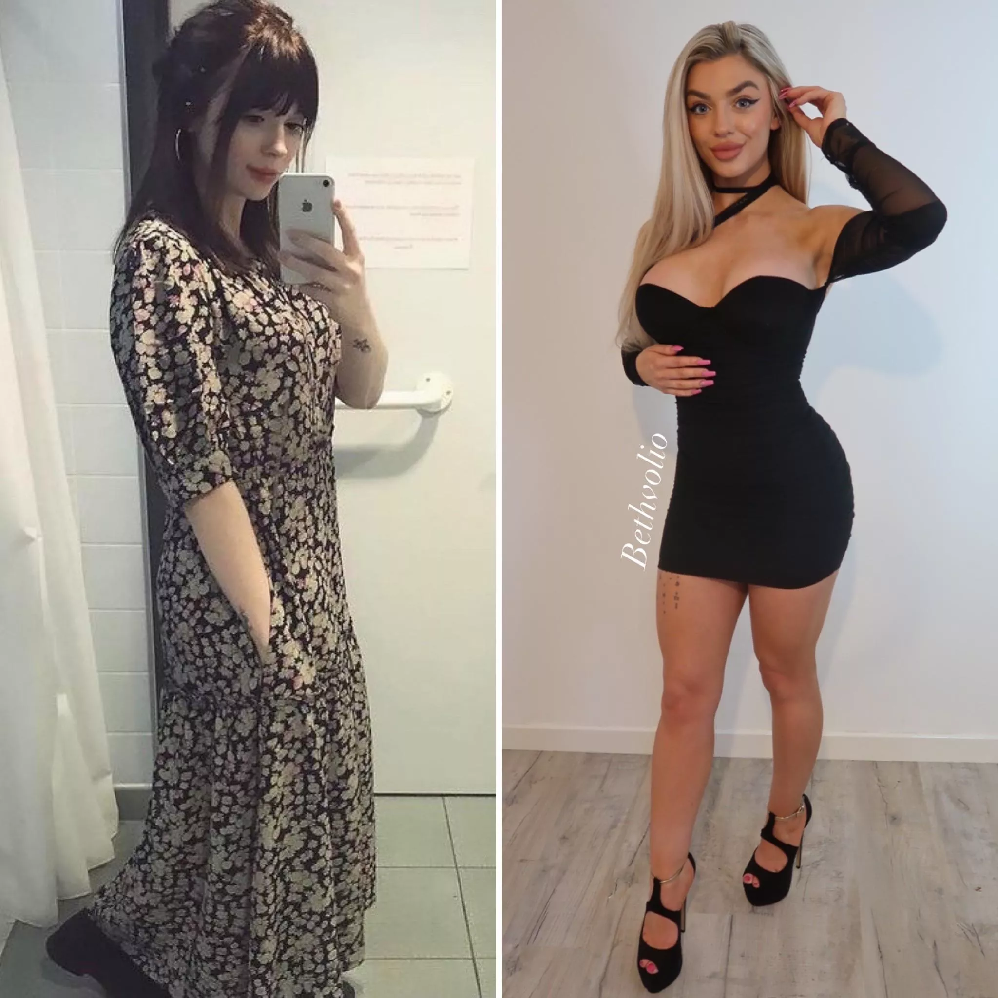 My look has changed quite a bit in the last 2 years. Do you prefer shy alt Beth or slutty mini dress Beth? 😇😈 My look has changed quite a bit in the last 2 years. Do you prefer shy alt Beth or slutty mini dress Beth? 😇😈