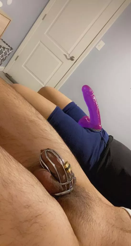 My sissy knows his places, caged and on his knees 😈