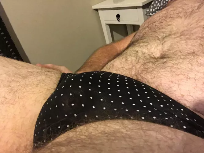 My wife likes to “make me” wear her panties… unfortunately my cock is so small and useless that it fits nicely in them