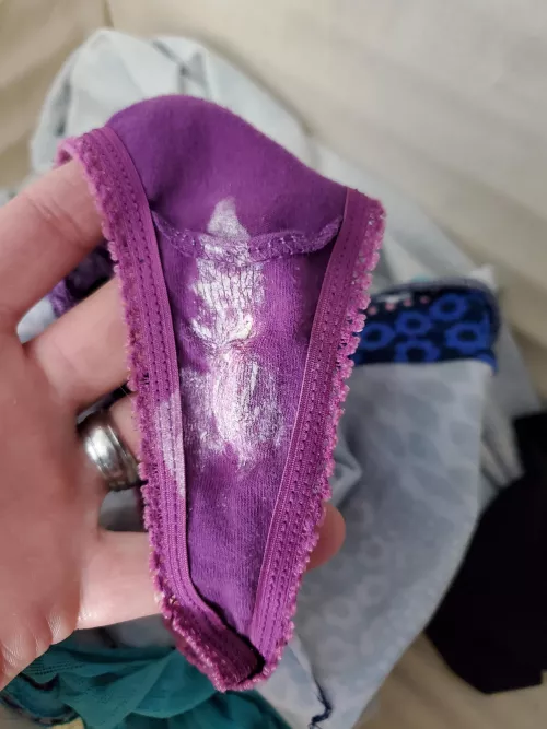 My wife's little thong after I filled her pussy early this morning and she wore them all day