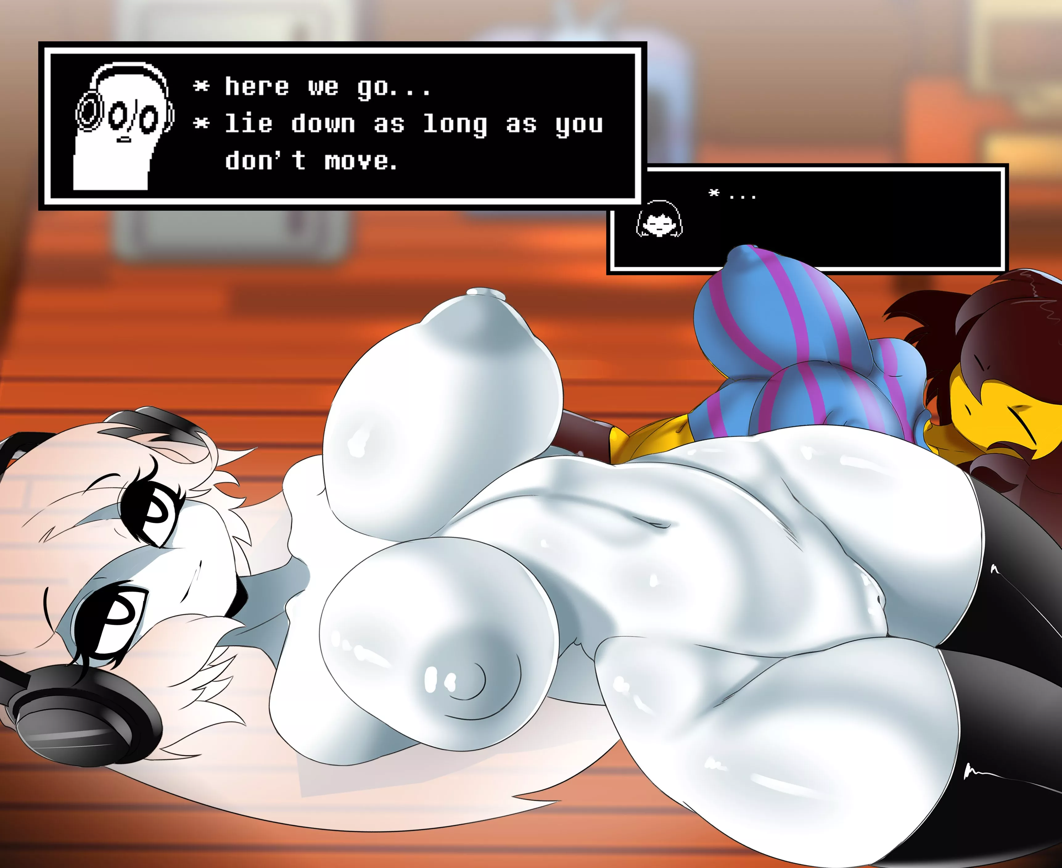 [Napstablook] + [Frisk] chilling on the floor (ashraely)