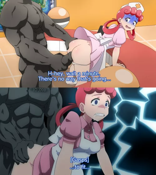 Nurse Joy takes huge cock (Threetwigs)