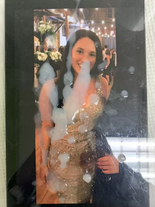 On her sparkling dress!