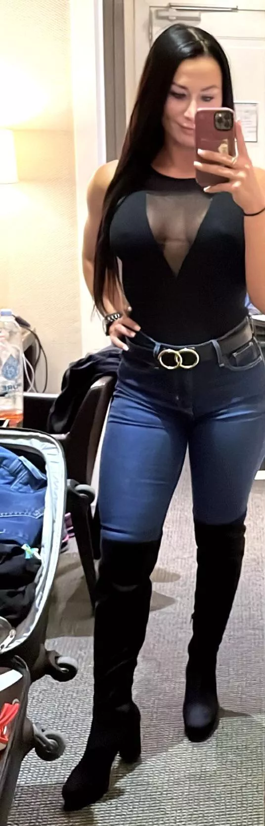 Perfect hard pokies (and sexy legs in tight jeans)