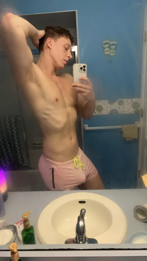 Pink shorts bulge