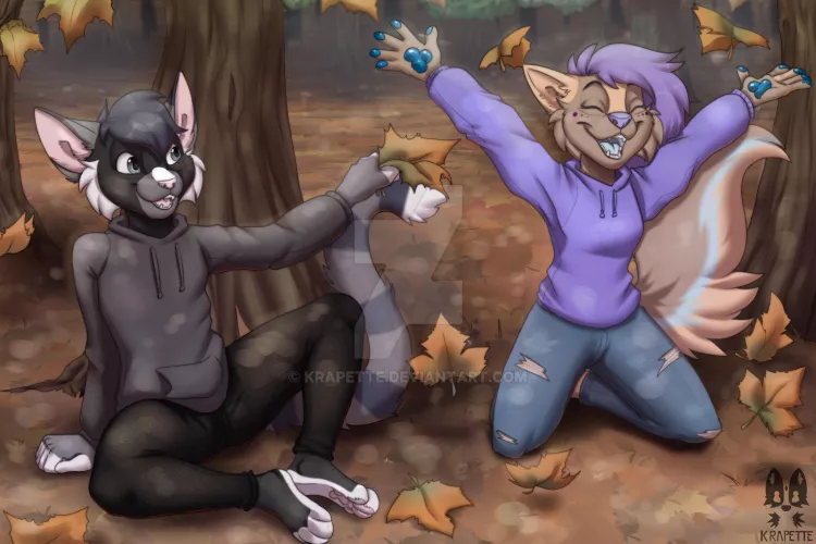 Playing in leaves [COMMISSION] (by Krapette)