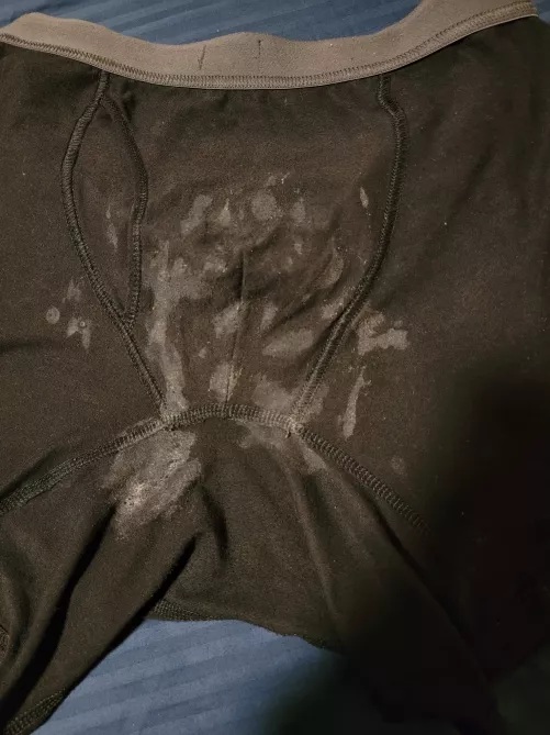 Precum from work and an almost wet dream. You can see my left nut outlined in precum lol