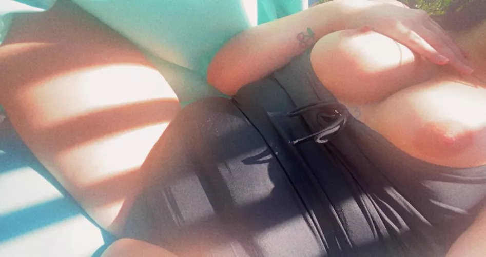 Public pool and tits out