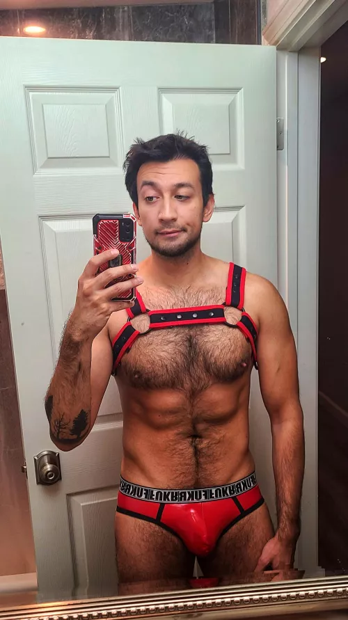 red harness and underwear