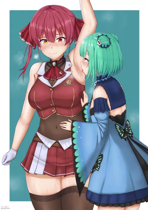 Rushia licking Marin’s armpit