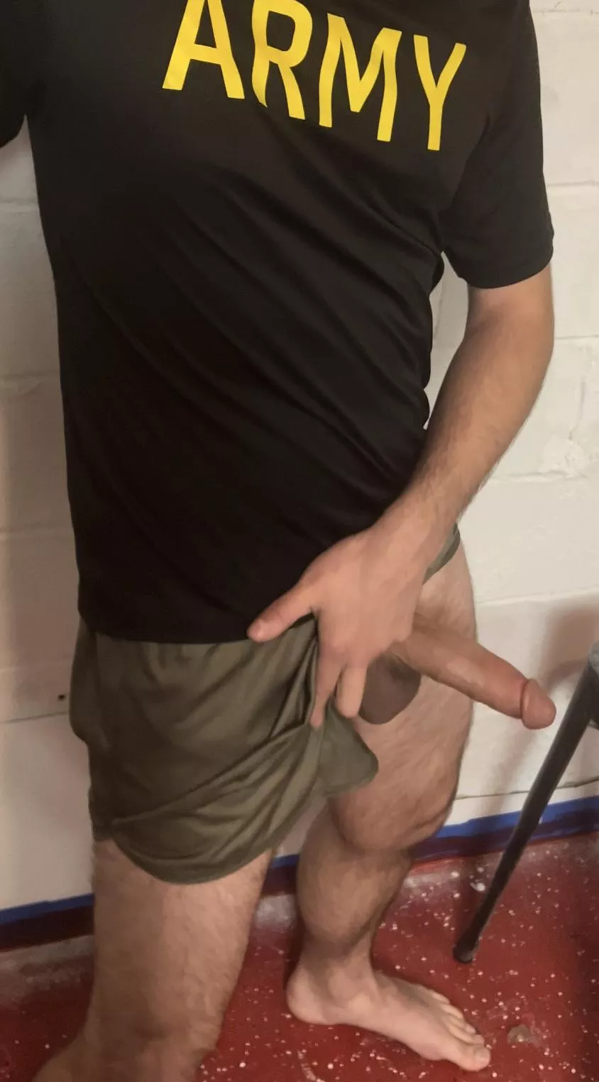 See what's hiding under my army shorts [30]