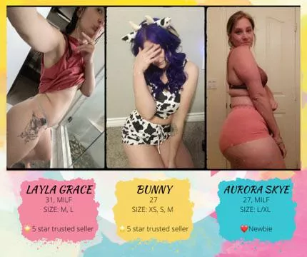 [selling][US]Why pick just one?! 😜 Get a variety from a variety of women! Pics, vids, panties, custom wear, nails, vials, fart jars, premade content, AND MORE!!! 💋Ask & you shall receive. DM for details. 💌🥵
