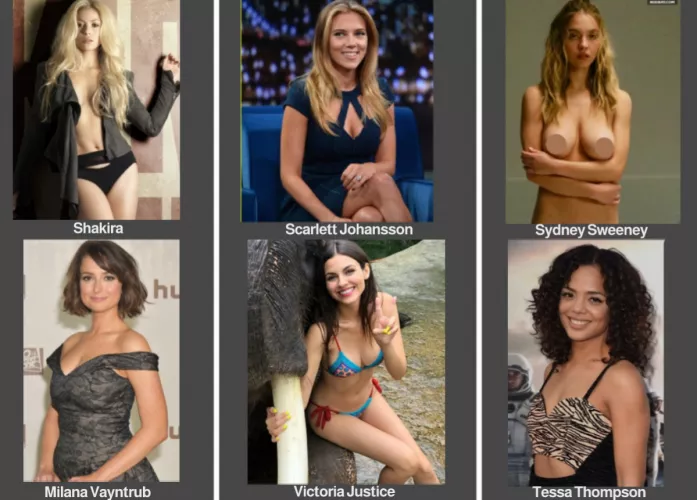 Shakira vs. Scarlett Johansson vs. Sydney Sweeney vs. Milana Vayntrub vs. Victoria Justice vs. Tessa Thompson