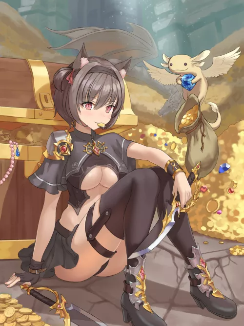 she has just found a treasure and is resting a bit