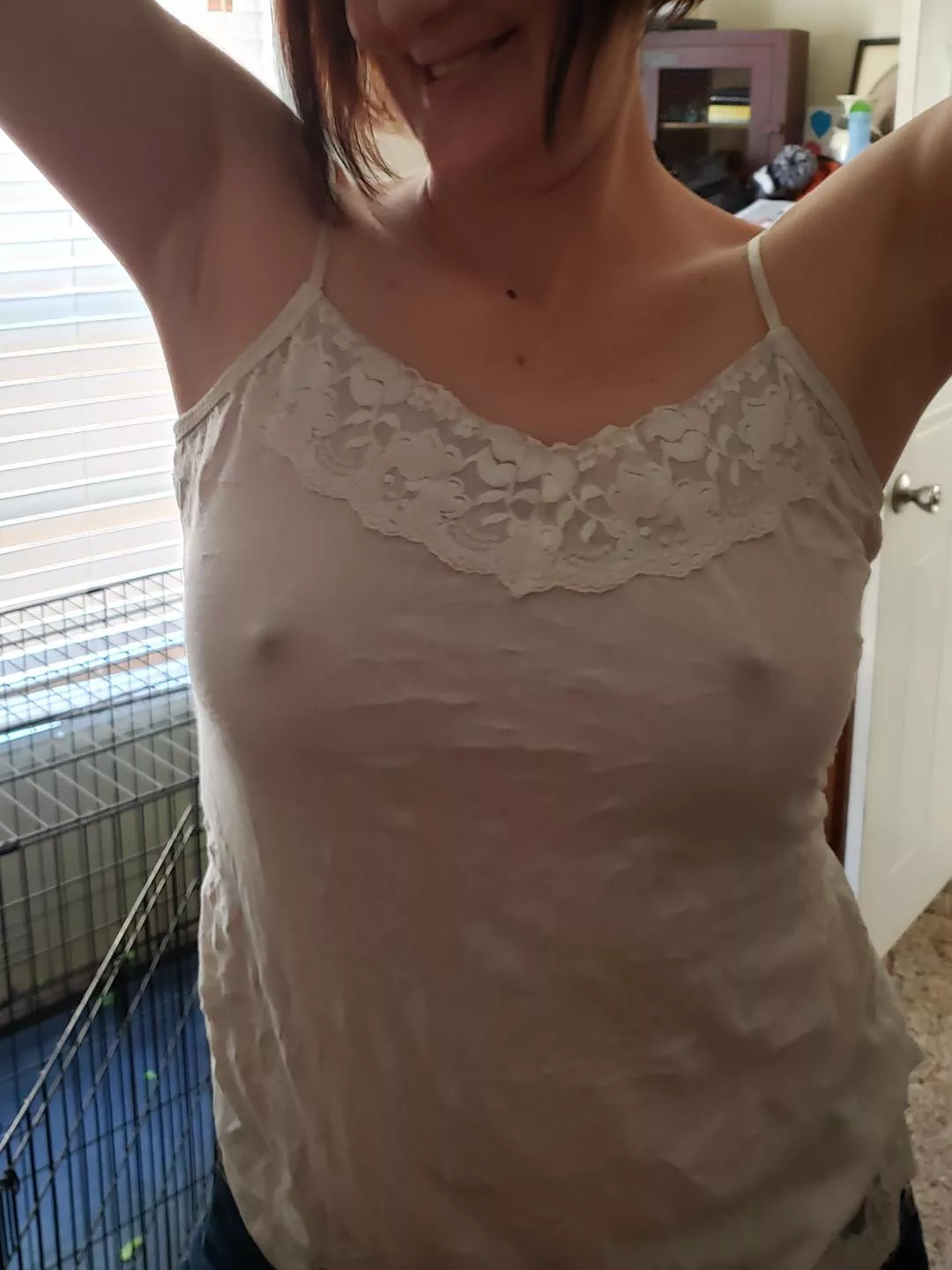 She hates wearing a bra!