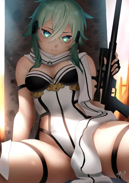Sinon Taking Cover (Zasshu) [Sword Art Online]