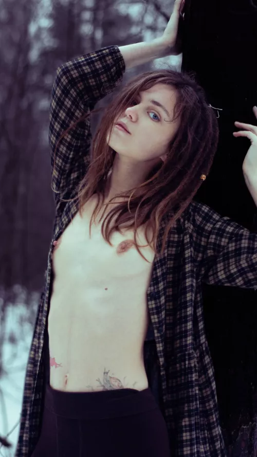 snowy cold dark forest, mysterious and alluring