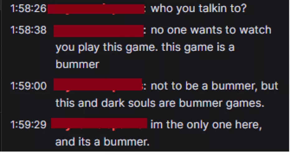 So i stumbled on an Elden Ring player stream with this kind of chatter...and he's been only following the streamer for 4 days