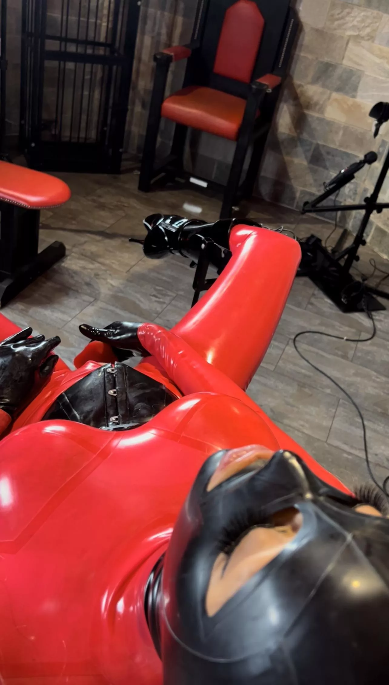 Strapped to the chair, legs bound in stirrups and padlocked ballet boots. The perfect set up for this Rubberdoll to fuck herself senseless with a dildo xx Strapped to the chair, legs bound in stirrups and padlocked ballet boots. The perfect set up for this Rubberdoll to fuck herself senseless with a dildo xx