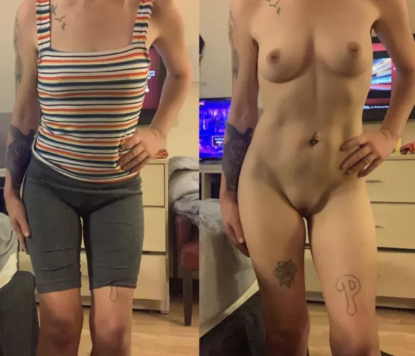 Stripped shirt on and off!