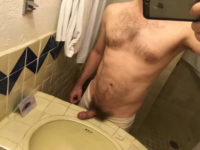 Stroking bush in the bathroom