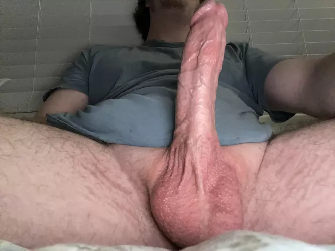 Stroking my big veiny dick for you 😘