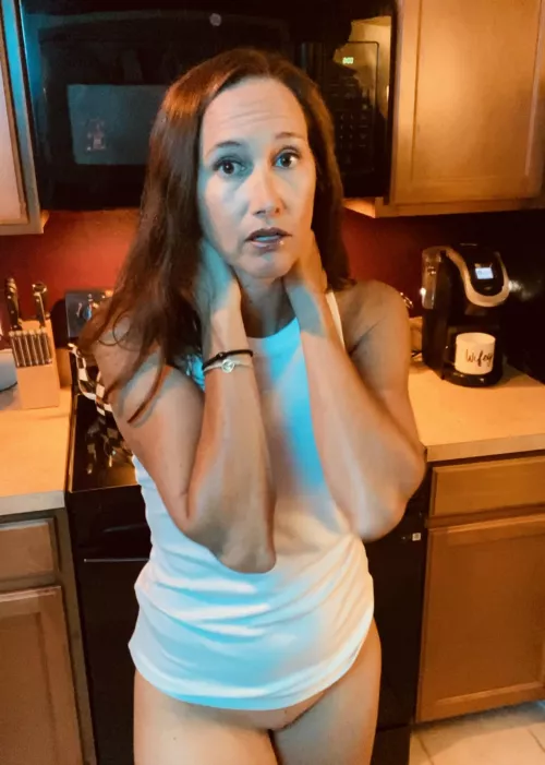 This was the pic he took, which I wouldn’t be able to explain to my hubby. (Even though it’s not what it looks like) So I had to give myself up to him in my own kitchen for him to keep this secret
