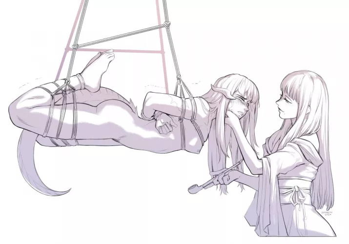 tied up and ready to be used (art by @bramblefix)