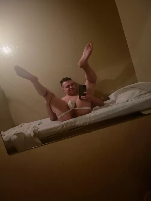 Waiting in my jock to get used at the bathhouse…would you guess I wear a jock when I get fucked to hide my 2.5in tiny dick?