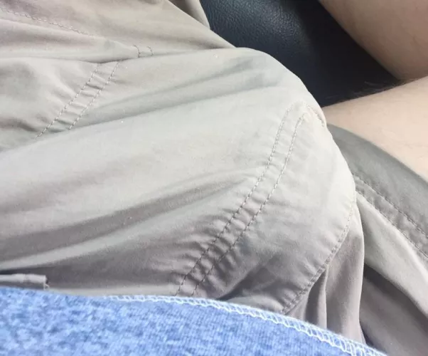 Warm day, shorts bulge.