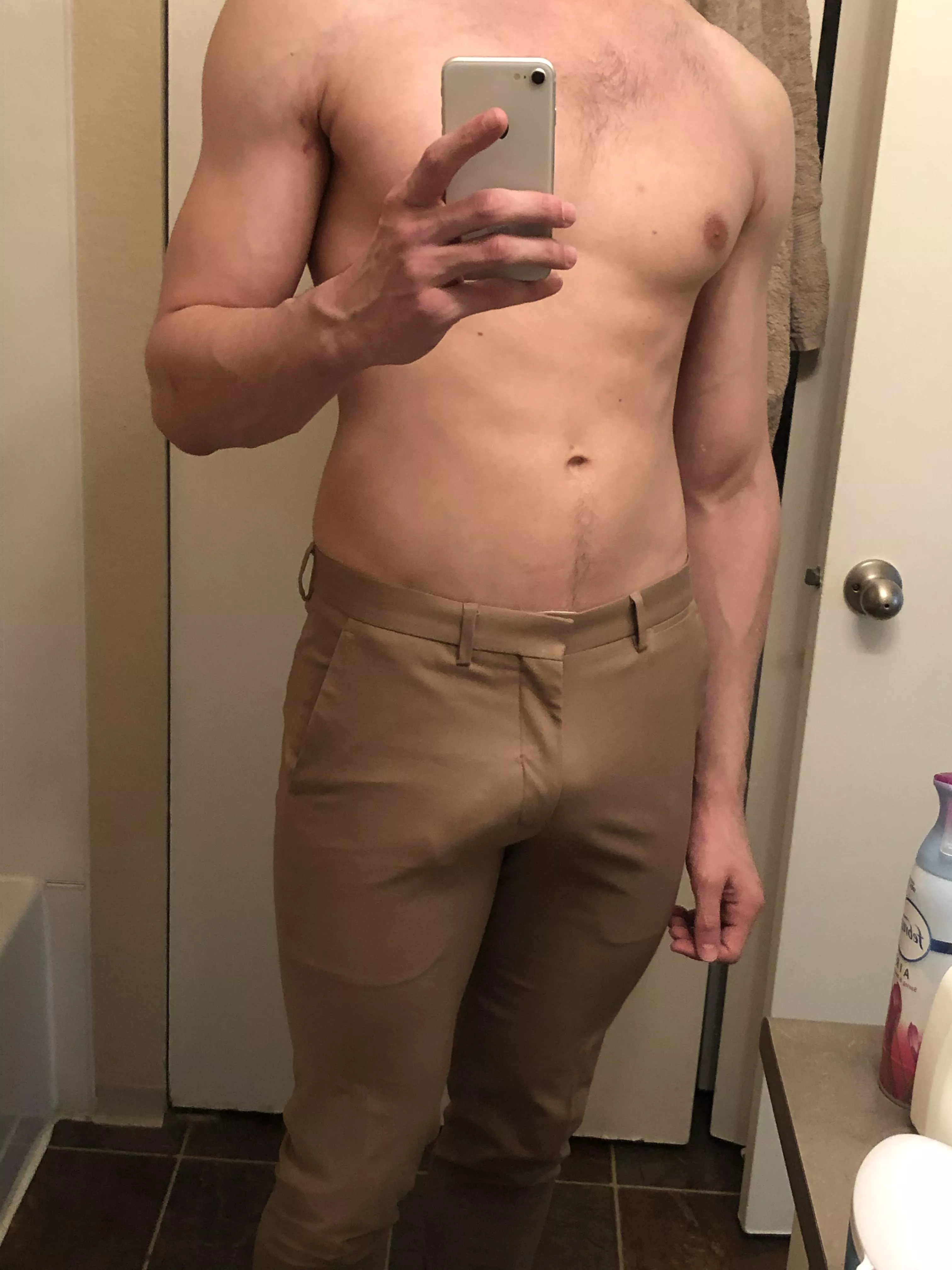 Was trying on my dress pants… not sure that I can wear these to work anymore.