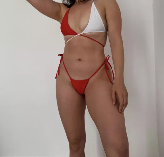 Wearing part of the infamous white bikini, iykyk