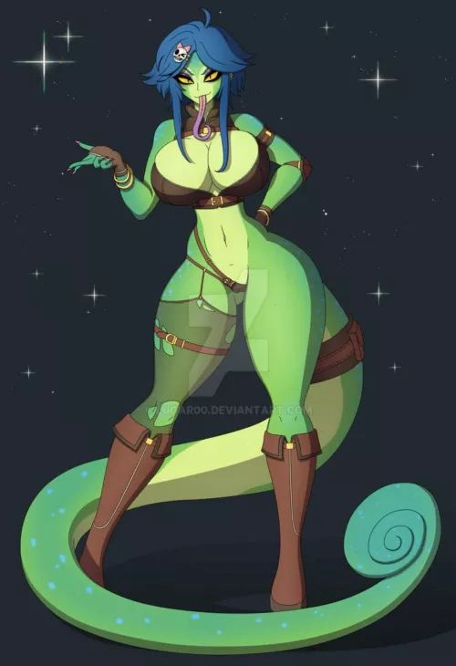 Would you want a kiss from this chameleon lady? 💋👅 drawn by my partner 💚
