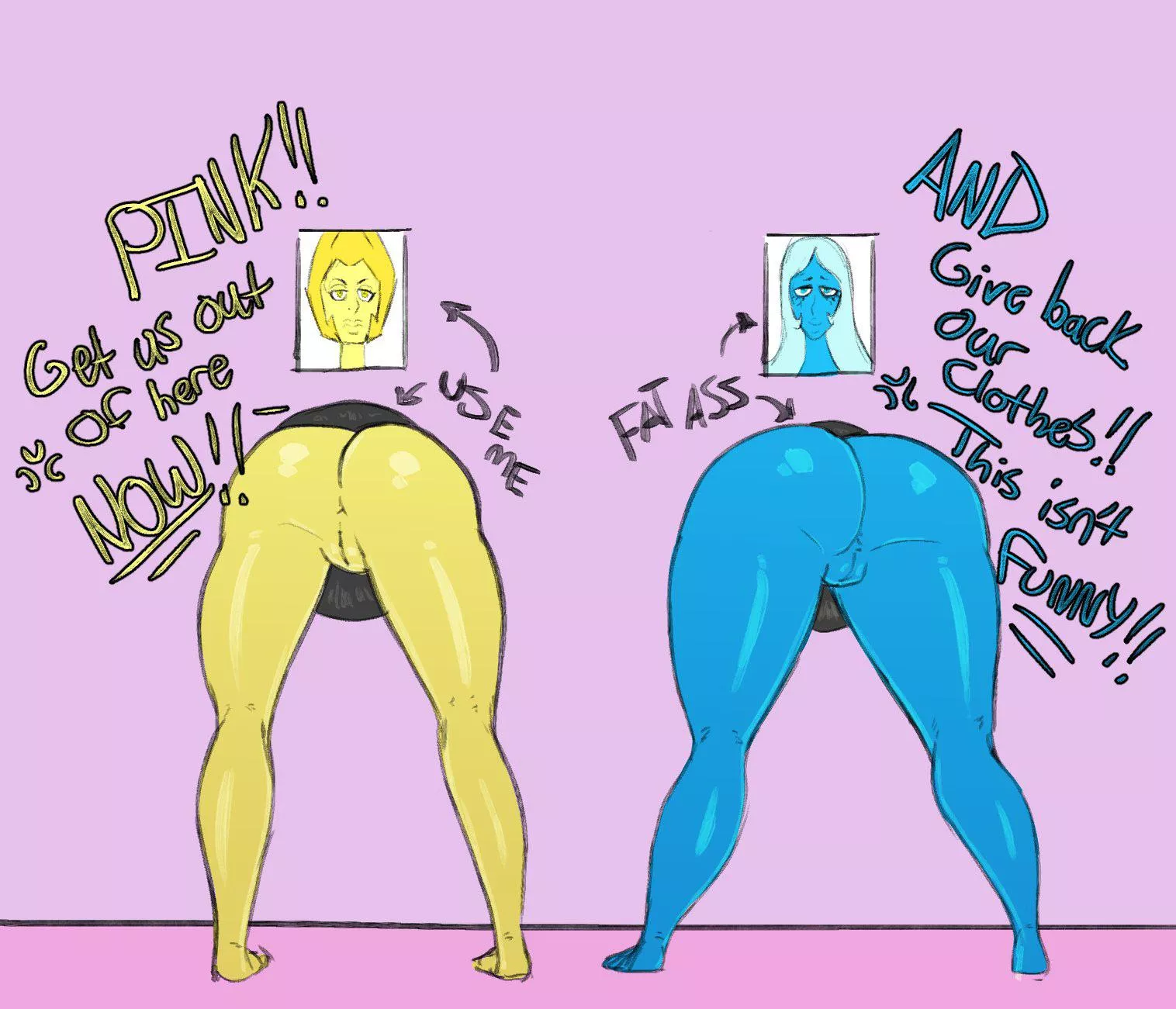 Yellow and Blue Diamond, stuck in a wall (Art by GArtNSFW)