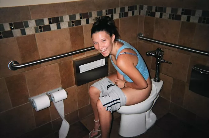 A dark public toilet