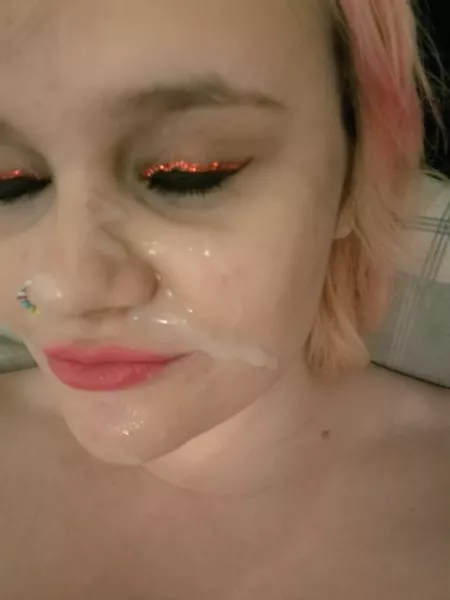 A nice sticky load on my face A nice sticky load on my face
