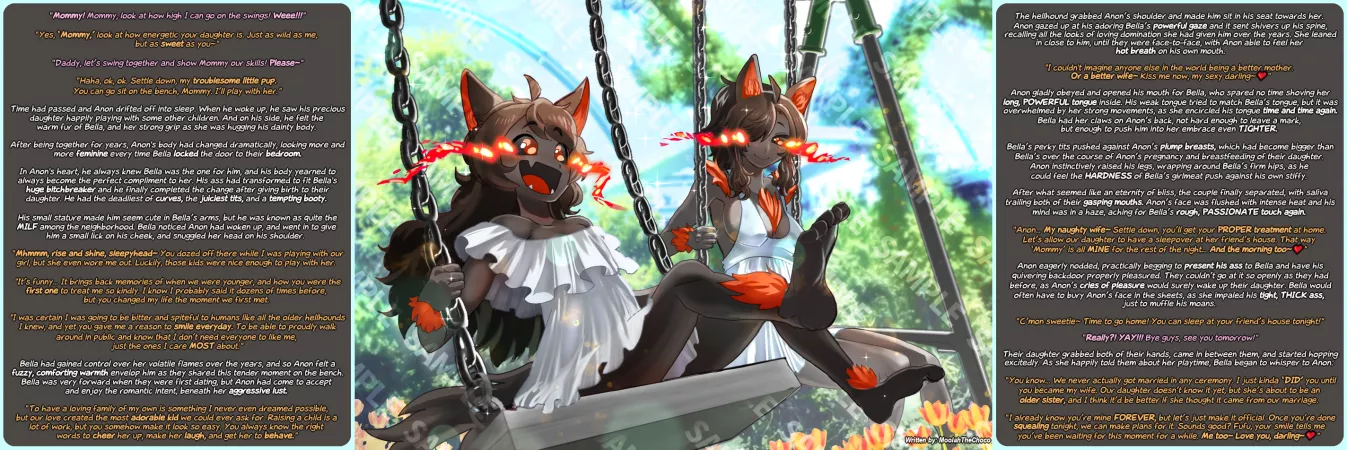 Anon and his futa hellhound wife share a tender day with their daughter, with Anon grateful for the changes to his body, and his life [Romance] [MPreg] [feminization] [Commission] [Part 3 FINALE] [Artist: Unknown]