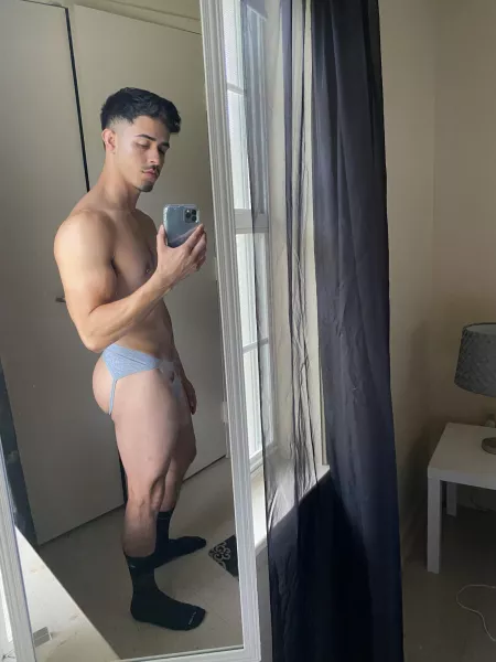Ass hanging out of my jockstrap OF Link in comments