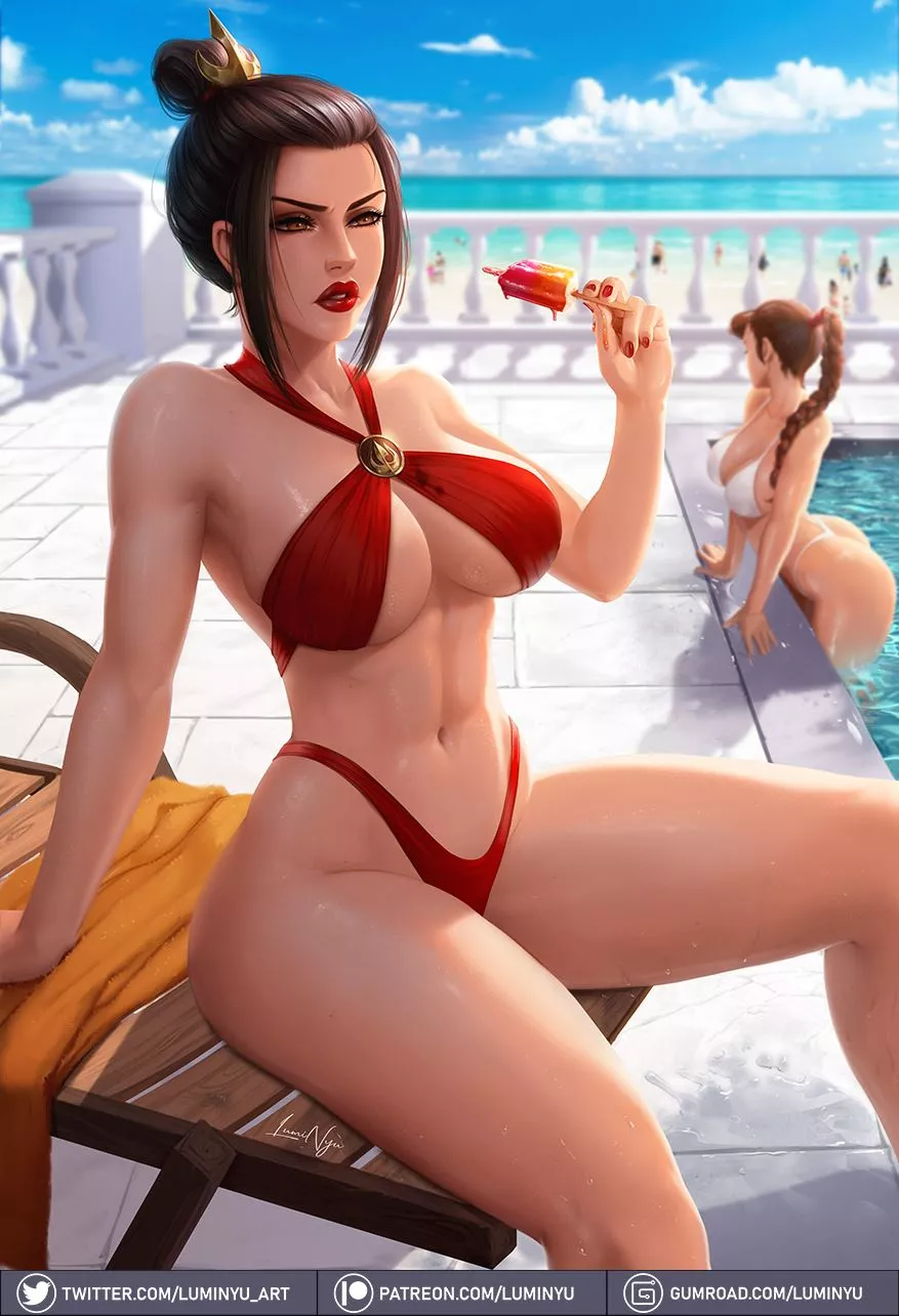 Azula enjoying the poolside with some ice, even firebenders need to cooldown a little bit sometimes. Azula enjoying the poolside with some ice, even firebenders need to cooldown a little bit sometimes.